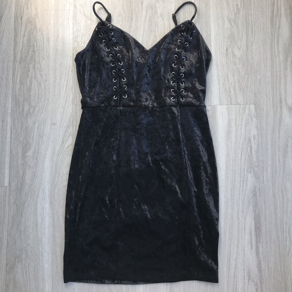 Guess Crushed Velvet Lace Up Dress